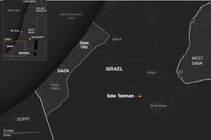 Vị trí căn cứ Sde Teiman của Israel. Đồ họa: CNN