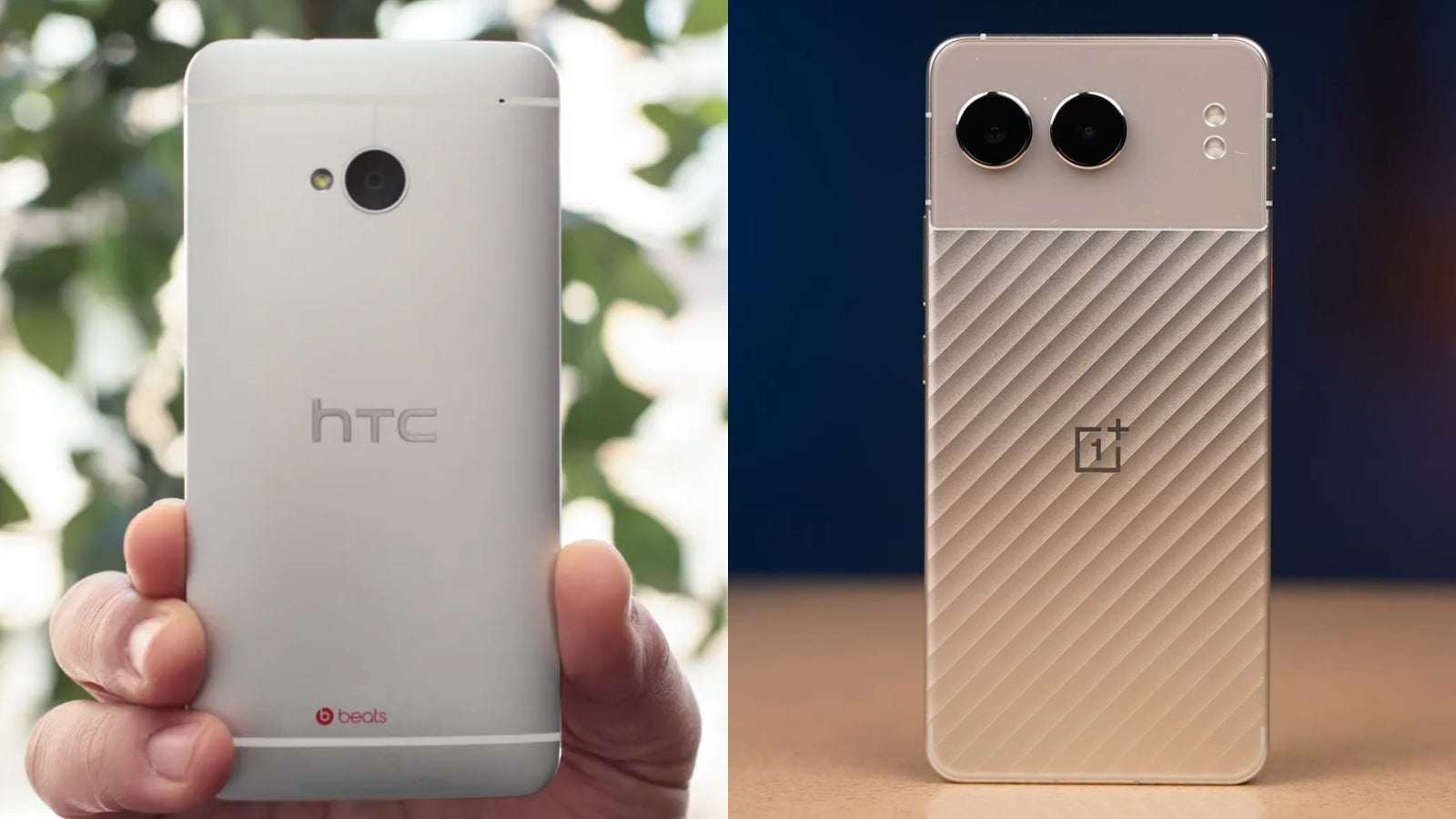 HTC One 2013 (trái) và OnePlus Nord 4 (phải).