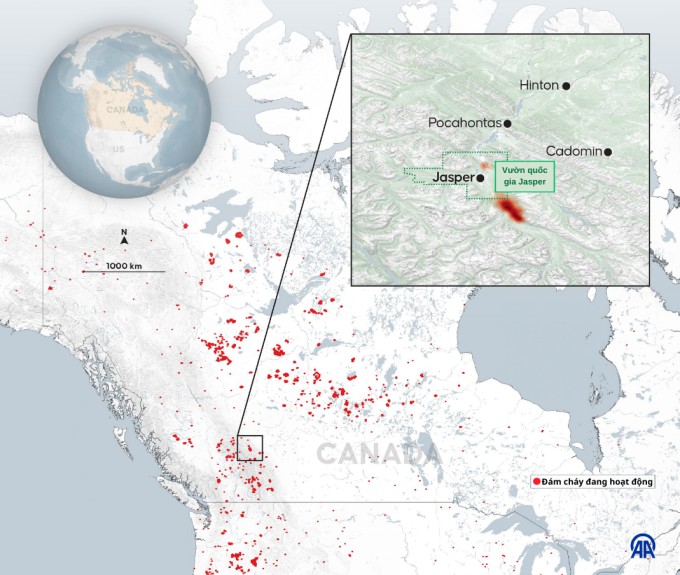 Đám cháy lớn nhất thế kỷ ở Jasper, Alberta, Canada. Đồ họa: AA