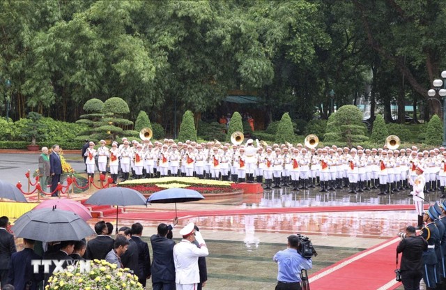 Quang cảnh lễ đón chính thức Tổng thống Timor Leste José Ramos-Horta thăm cấp Nhà nước tới Việt Nam. Ảnh: TTXVN