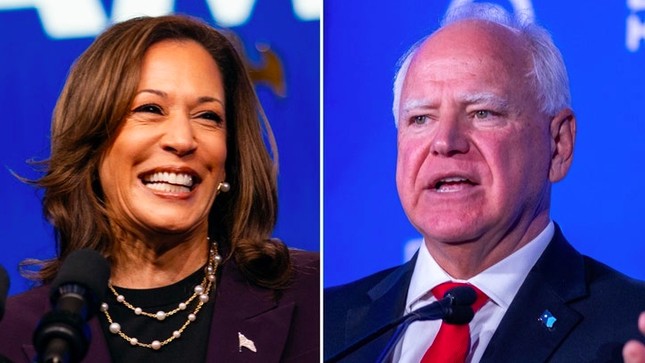 Phó Tổng thống Mỹ Kamala Harris và Thống đốc Minnesota Tim Walz. (Ảnh: Getty)