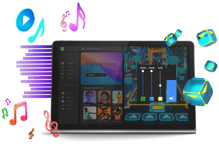 Lenovo Tab Plus integrates a 26W speaker system, which can be used as a portable speaker for other devices.