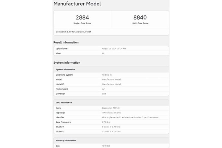 Geekbench benchmark for Snapdragon 8 Gen 4.