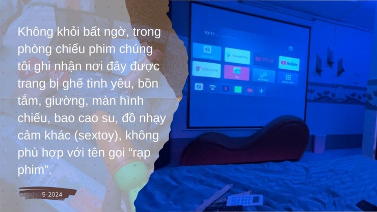 Một góc trong phòng chiếu phim của “rạp phim tình nhân” Kat in love - couple cinema trên đường Sư Vạn Hạnh có cả ghế tình yêu.