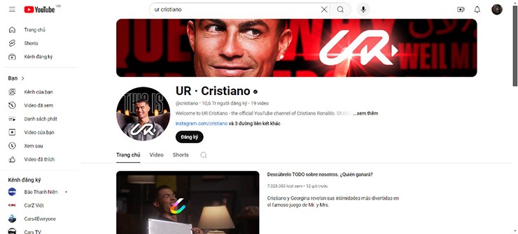 Hơn 10 triệu người đã đăng ký kênh YouTube của Ronaldo.