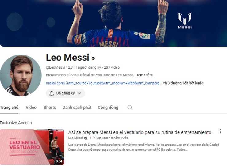 Kênh của Messi được ra đời năm 2016, hiện có hơn 2,3&nbsp;triệu theo dõi