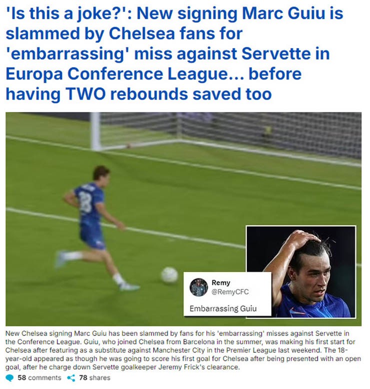 Tờ Daily Mail ngán ngẩm về chất lượng nhân sự của Chelsea