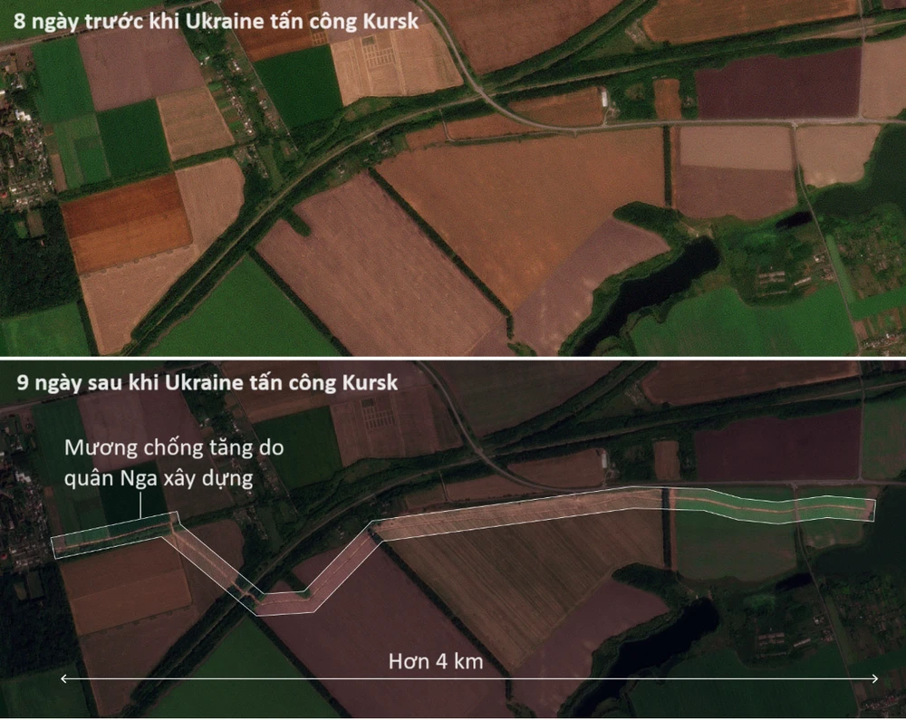 Nga đã củng cố phòng thủ sau khi Ukraine tấn công tỉnh Kursk. Ảnh: PLANET LAB