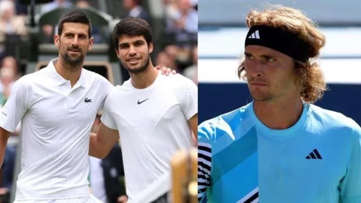 Zverev (bên phải) bảo vệ 360 điểm tại US Open 2024, thấp hơn nhiều so với Djokovic, Alcaraz