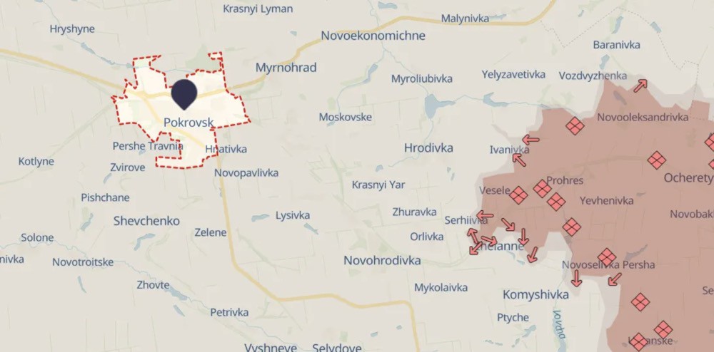 Tình hình ở mặt trận Pokrovsk khi Ukraine bắt đầu tấn công vùng Kursk hôm 6/8. Ảnh: Kyiv Independent.