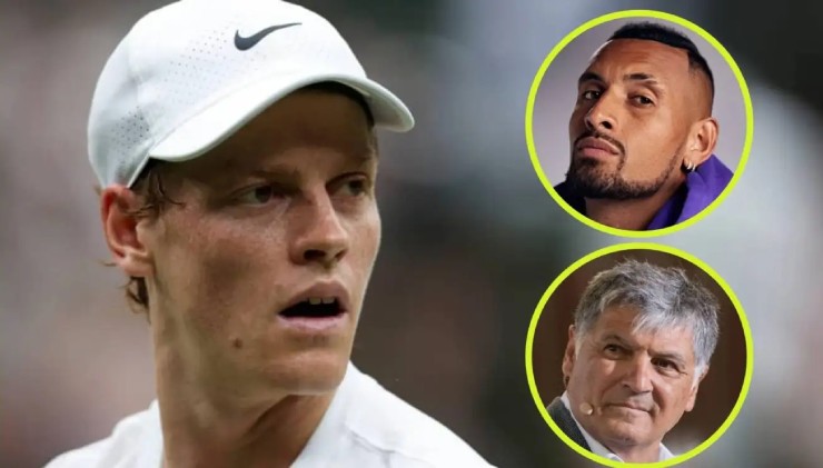 Kyrgios (áo tím) nói bóng gió rằng Toni sẽ không bảo vệ nếu tay vợt Úc dính doping