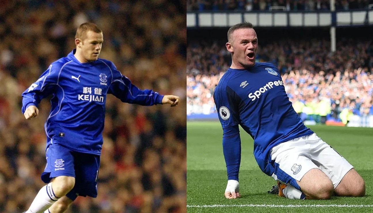 Rooney trong màu áo Everton ở 2 giai đoạn khác nhau