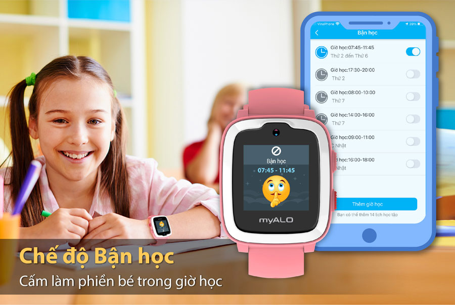 Chế độ Bận học của đồng hồ myALO cấm làm phiền trẻ trong giờ học