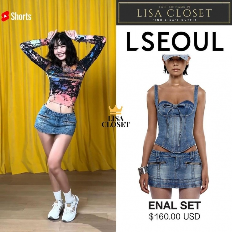 Trước đó, Lisa BLACKPINK cũng từng mặc một chiếc chân váy denim với kiểu dáng tương tự đến từ thương hiệu Việt L Seoul để quảng bá ca khúc mới New Woman, có giá 2,2 triệu đồng. Vài phút sau khi 