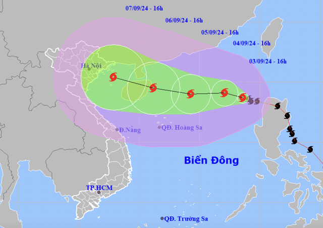 Dự báo vị trí và hướng di chuyển của bão số 3. Nguồn: Trung tâm Dự báo khí tượng thủy văn quốc gia