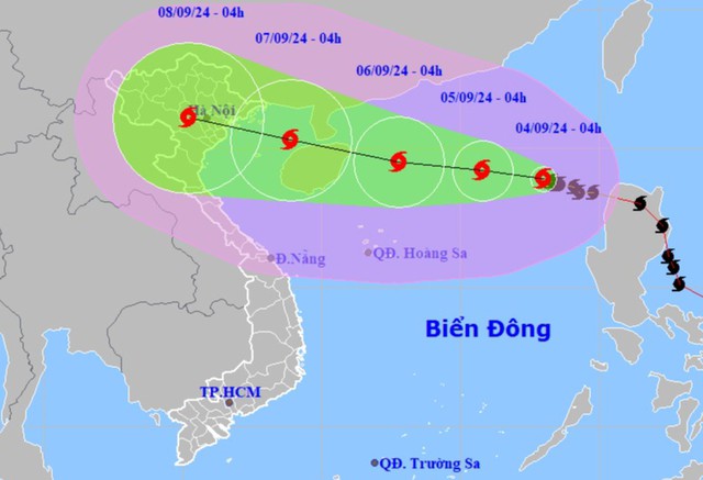 Dự báo vị trí và hướng di chuyển của bão số 3. Nguồn: Trung tâm Dự báo khí tượng thủy văn quốc gia