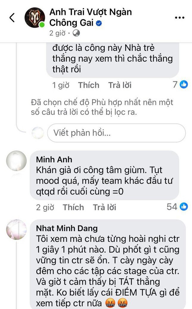 Một số bình luận của khán giả bày tỏ sự thất vọng sau khi xem ATVNCG. Ảnh: CMH