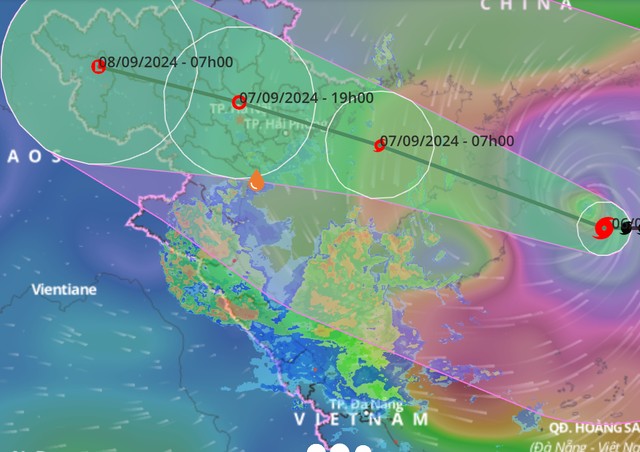 Dự báo vị trí và hướng di chuyển của bão số 3. Nguồn: Hệ thống giám sát thiên tai