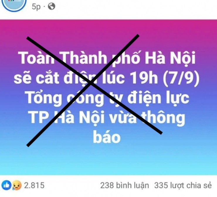 Thông tin thất thiệt về việc cắt điện toàn thành phố Hà Nội.