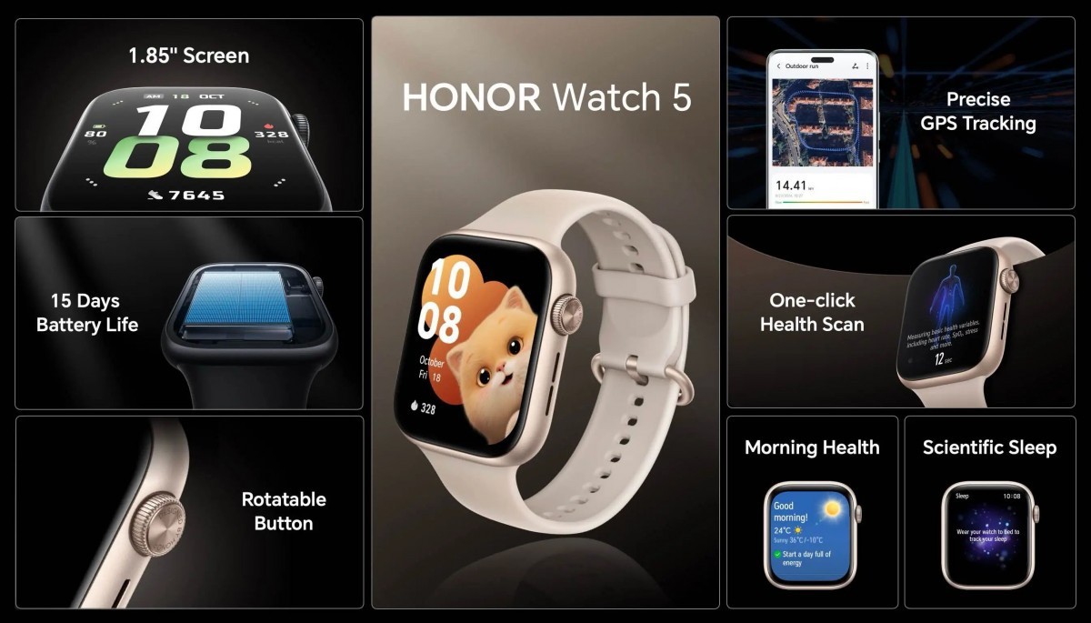 Honor Watch 5 ra mắt: Thiết kế giống Apple Watch, pin 15 ngày - 2