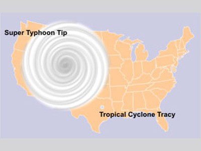 Siêu bão Tip năm 1979 có đường kính gần bằng một nửa nước Mỹ. Ảnh: NOAA