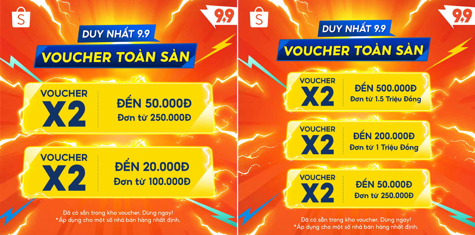 Đặc biệt, Shopee còn tung ra hàng loạt voucher giảm lên đến 500.000 đồng, có sẵn trong kho voucher, duy nhất trong hôm nay!