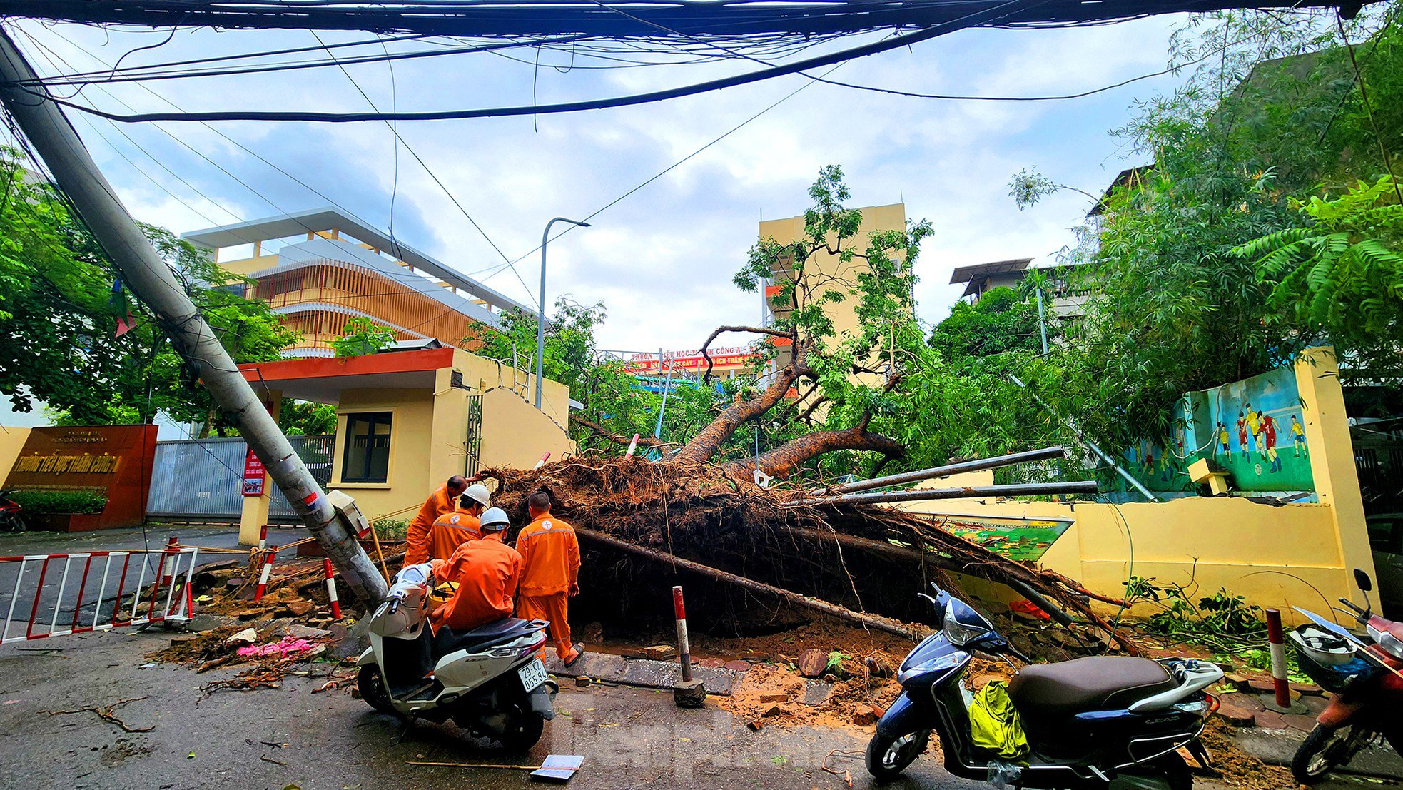 Trường học tại Hà Nội tốc mái, cây xanh đổ gãy tan hoang sau bão - 7