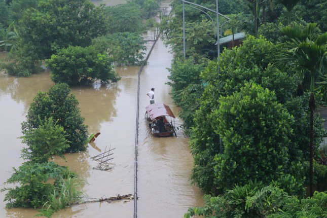 Để di chuyển qua các tuyến phố, một số gia đình đã chủ động bằng phương tiện tàu, mảng để thuận tiện đi lại. Đồng thời, hỗ trợ các gia đình trong khu vực bị ngập úng mua sắm đồ dùng gia đình.