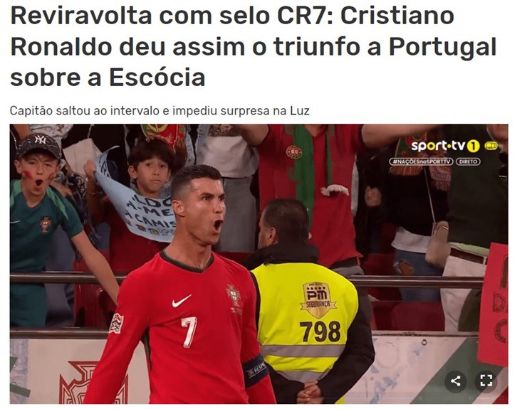 Tờ Record ca ngợi chiến công của Ronaldo