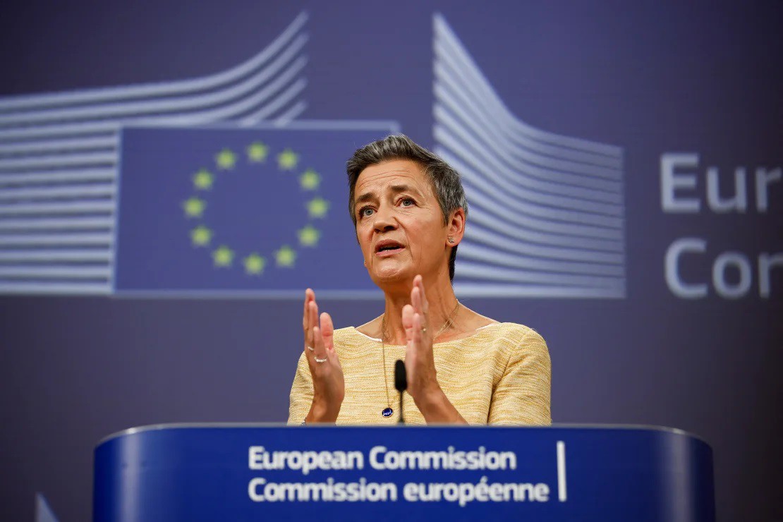 Người đứng đầu cơ quan chống độc quyền của Liên minh châu Âu Margrethe Vestager tổ chức họp báo tại Brussels vào ngày 10 tháng 9 năm 2024