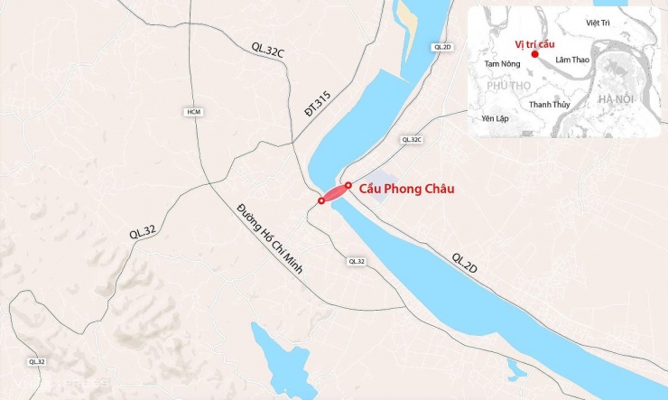 Vị trí cầu Phong Châu. Đồ họa: Đăng Hiếu