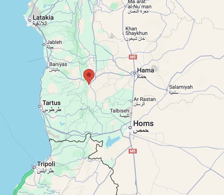 Thành phố&nbsp;Masyaf, tây bắc Syria,&nbsp;gần biên giới Lebanon. Ảnh: Google Maps.