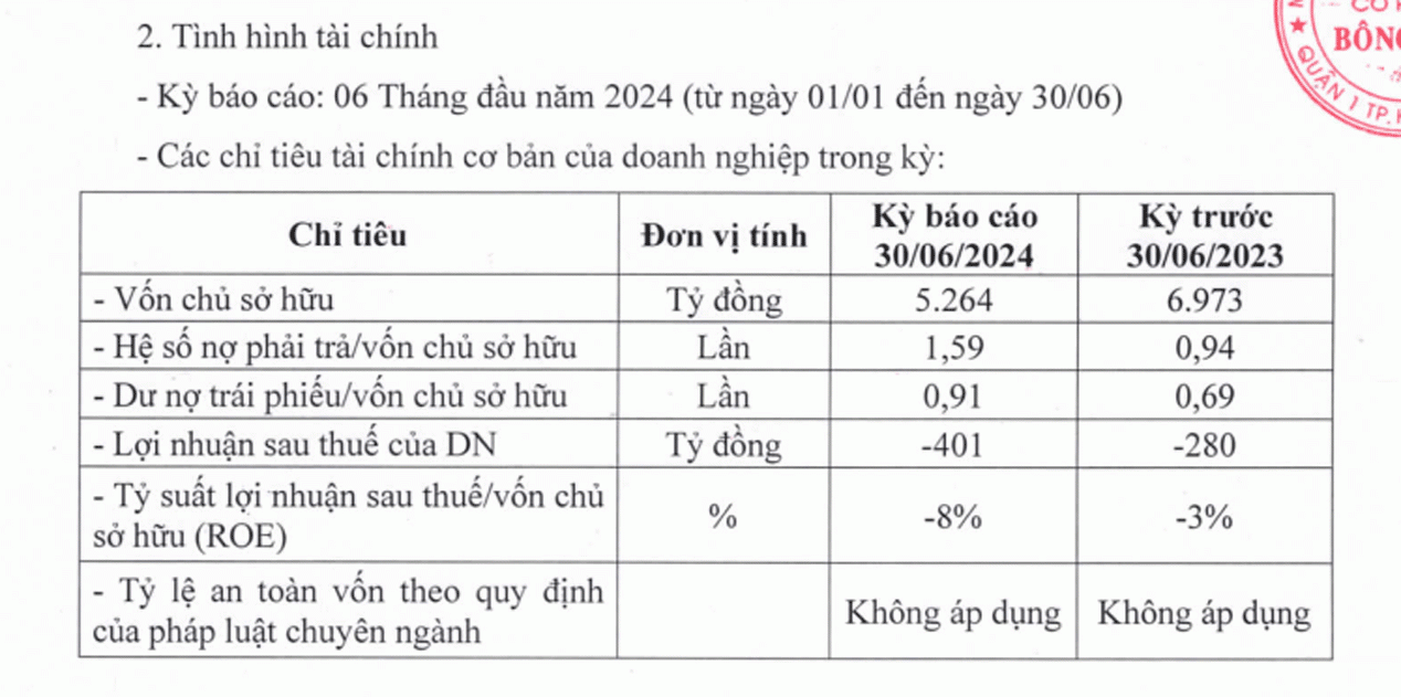 CTCP Bông Sen lỗ triền miên.