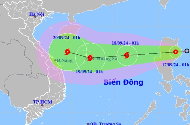 Vị trí và hướng di chuyển của áp thấp nhiệt đới. Nguồn: Trung tâm Dự báo khí tượng thủy văn quốc gia