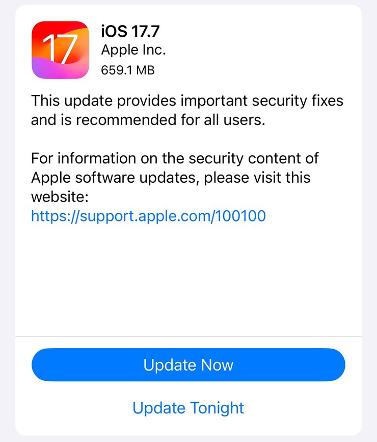 Chọn iOS 17.7 trong danh sách để cập nhật.