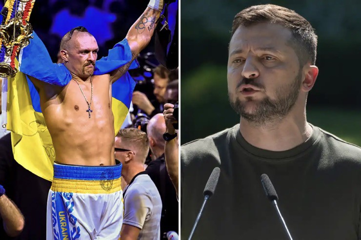 Ông Zelensky từng bày tỏ sự ca ngợi đối với võ sĩ Ukraine&nbsp;Oleksandr Usyk. Ảnh: The Sun.