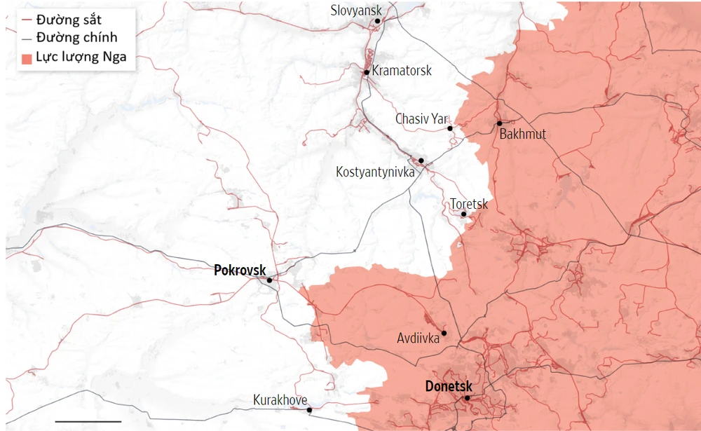 Pokrovsk là giao lộ của những tuyến đường quan trọng của Ukraine. Ảnh: WSJ. Việt hóa: ĐỨC HIỀN