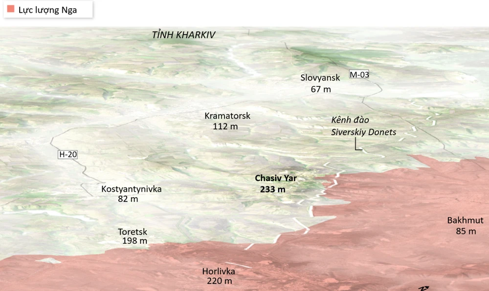 Nga nhắm vào những vị trí cao mang tính chiến lược ở Donetsk. Ảnh: WSJ. Việt hóa: ĐỨC HIỀN