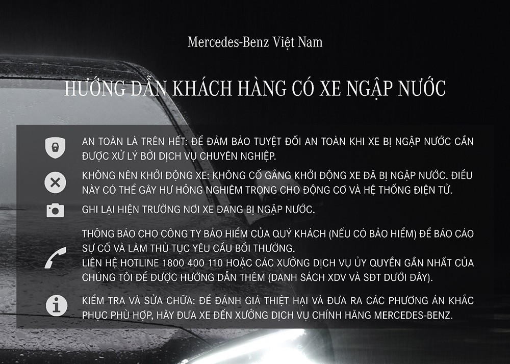 Mercedes-Benz Việt Nam hướng dẫn khách hàng có xe ngập nước