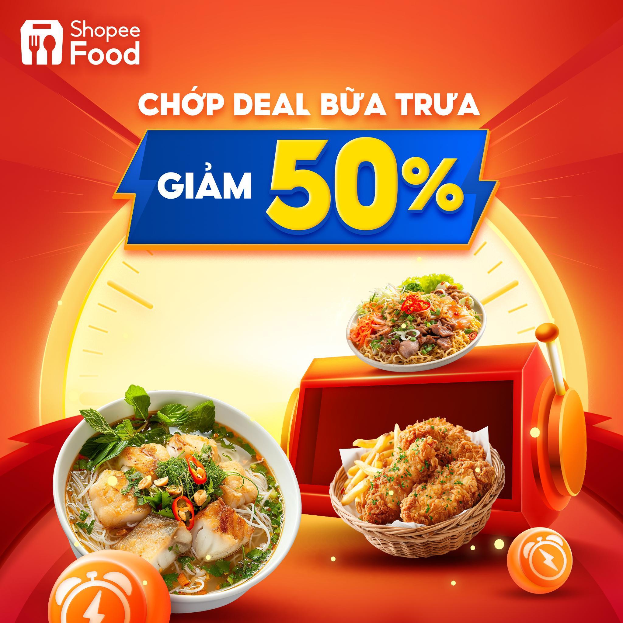 Buổi trưa no bụng mà không đau ví với ưu đãi giảm 50% cực hời, truy cập ShopeeFood khung 9H - 13H nào bạn ơi!