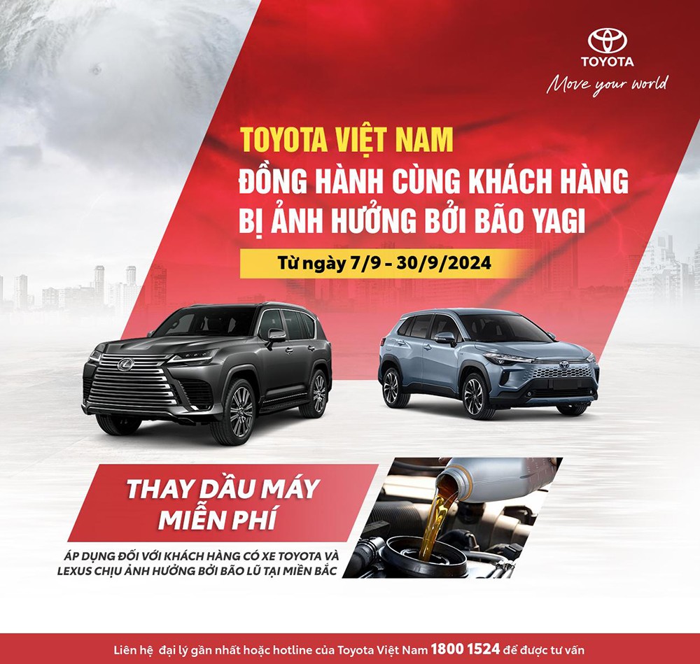 Toyota Việt Nam thay dầu miễn phí cho các khách hàng chịu ảnh hưởng bởi bão lũ ở các tỉnh miền Bắc