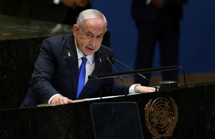 Thủ tướng Israel Benjamin Netanyahu phát biểu tại Đại hội đồng Liên Hợp Quốc ở New York, Mỹ hôm 27/9. Ảnh: Reuters.