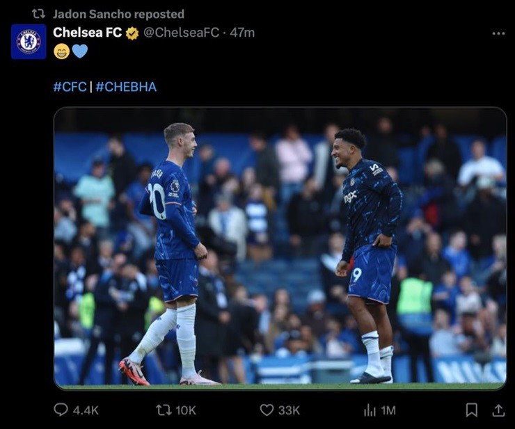 Sancho chia sẻ lại bài đăng ẩn ý của Chelsea ngay sau trận MU thua đậm Tottenham