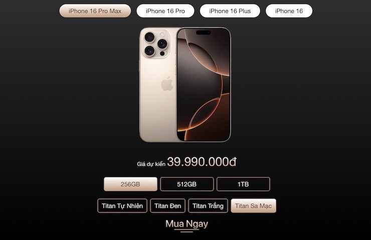 iPhone 16 Pro Max 256GB màu titan sa mạc tại một AAR có giá chênh 5 triệu đồng so với giá Apple.