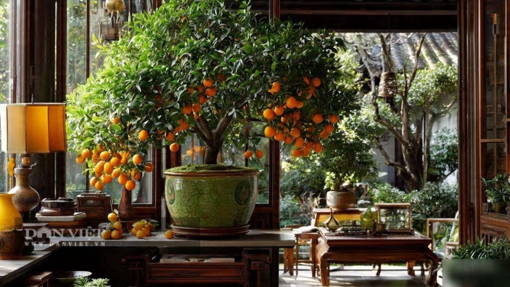 Quất trở thành “Thần Tài sống” trấn giữ trung cung, hút tài khí vào nhà.