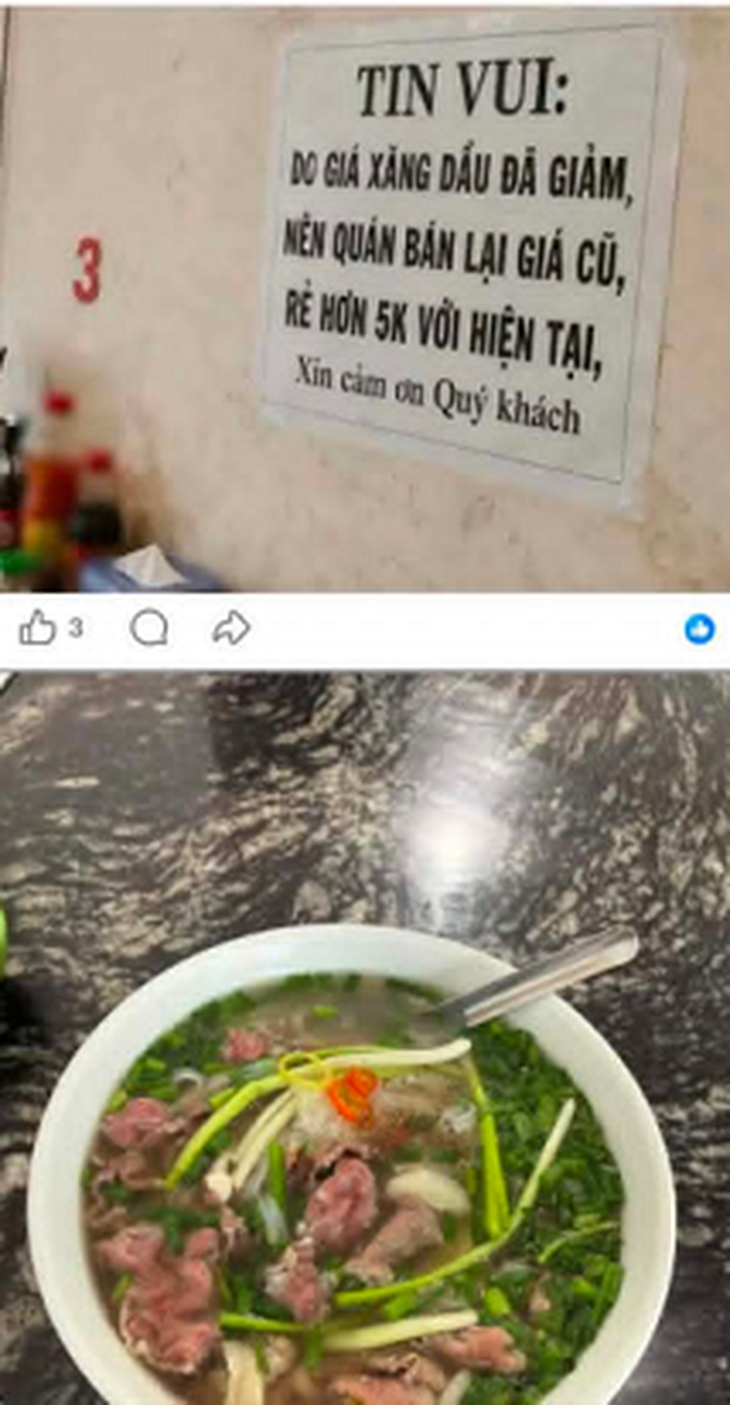 Hình ảnh 1 quán phở ở Hà Nội thông báo giảm giá được chia sẻ trên mạng xã hội. Ảnh chụp màn hình.