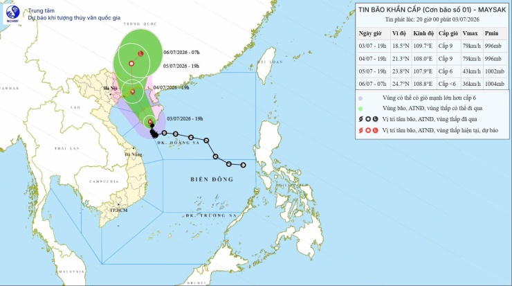 Bão số 1 Maysak cách Bạch Long Vĩ 280km, đổ bộ vùng biển Quảng Ninh tối 4/7