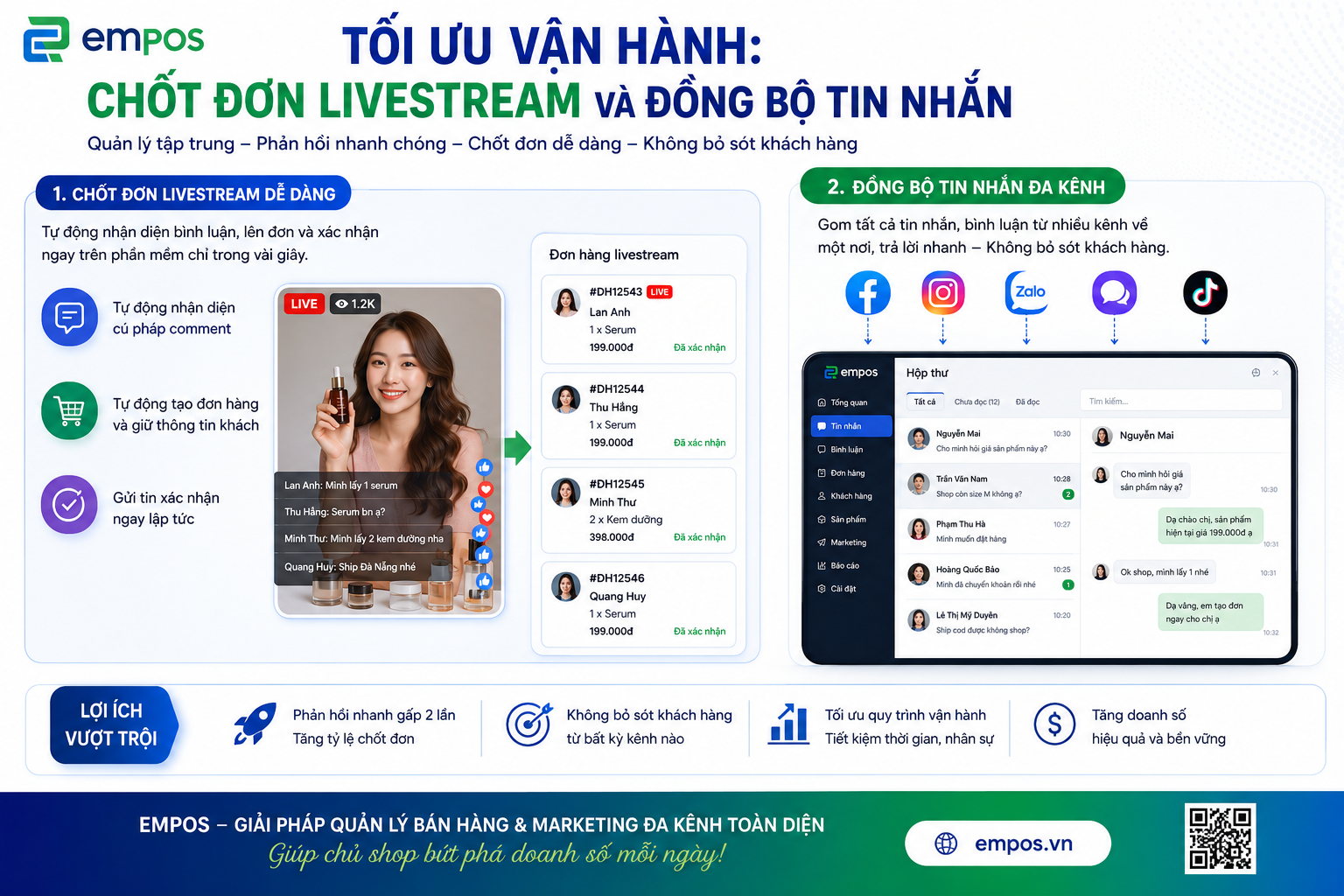 Tối ưu vận hành: Chốt đơn livestream và đồng bộ tin nhắn