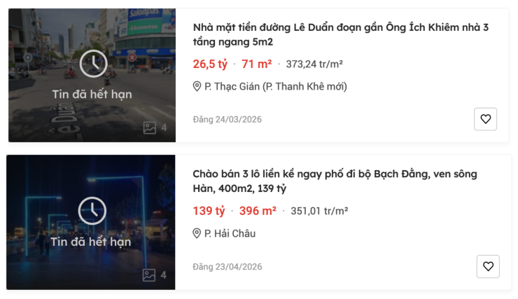 Tại Đà Nẵng trên đường Bạch Đằng, Trần Phú và dọc biển Võ Nguyên Giáp được rao bán khá sát bảng giá đất.