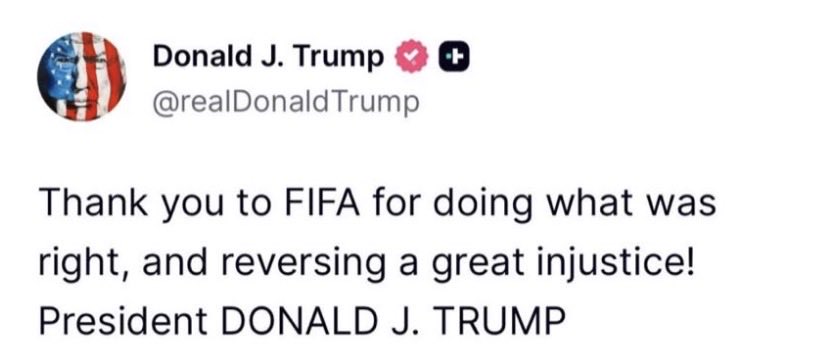 "Cảm ơn FIFA đã làm điều đúng đắn, và lật ngược một sự bất công lớn!"